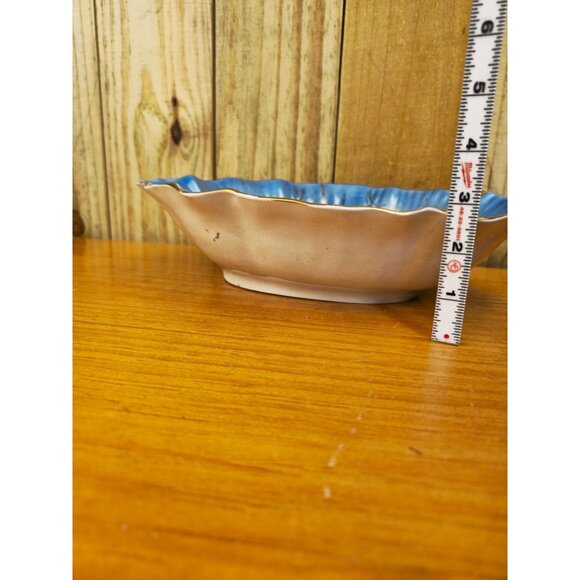 Vintage 12 Inch Porcelain Hand-Painted Fruit Bowl With Blue & Gold Detailing - Picture 2 of 6